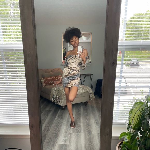 Animal Print Offshoulder Mini Dress - Picture 2 of 10